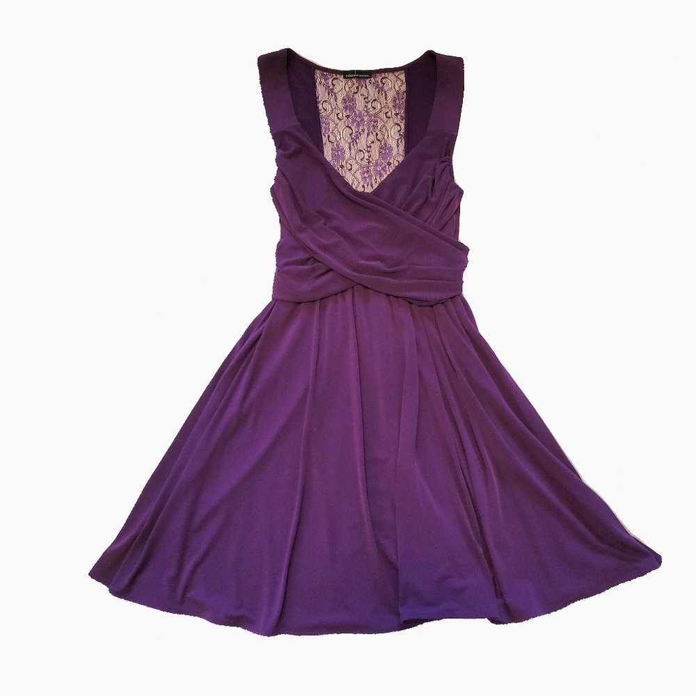 Moda International Deep Purple Lace Criss Cross Midi Dress Size XS Forma…
